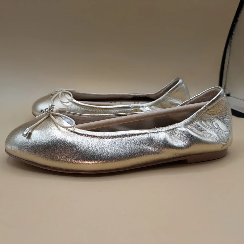 Sam Edelman Girls Size 1 M Felicia Ballet Flats Medallion Gold Leather NEW